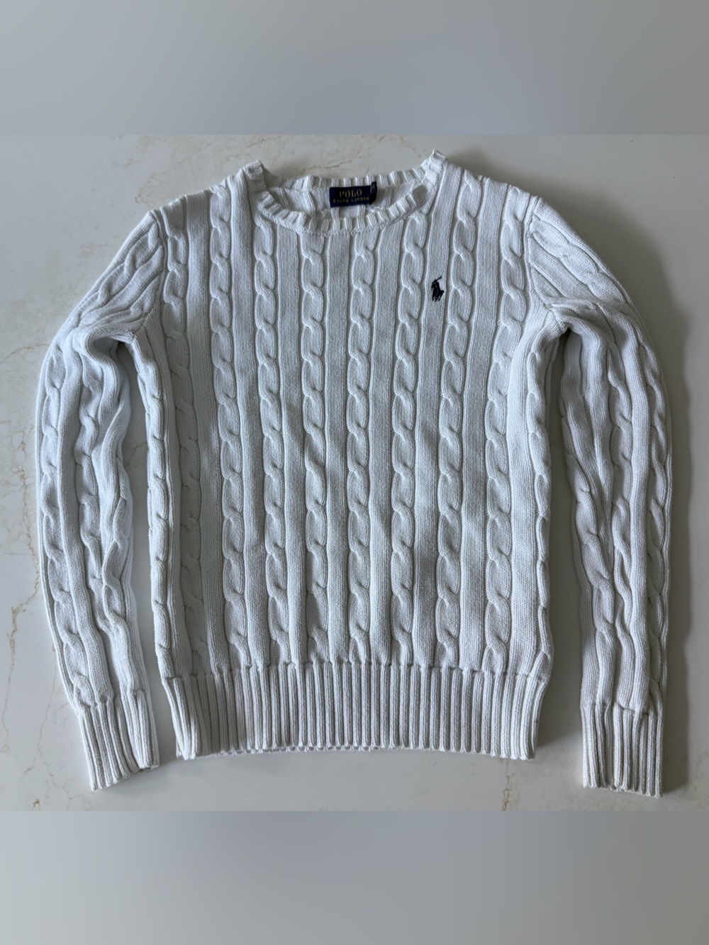 Polo Ralph Lauren iconic white cotton cable knit sweater